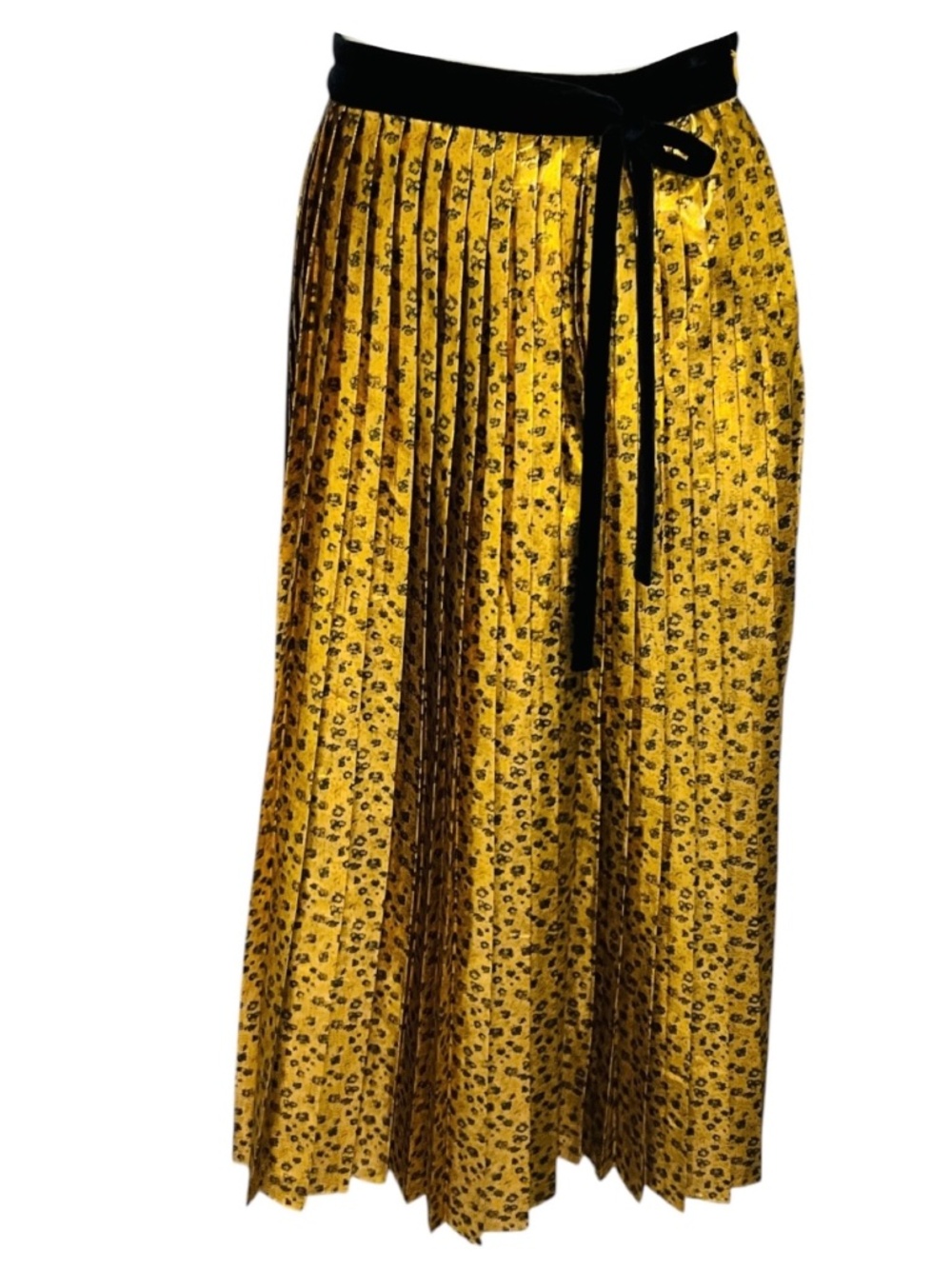 LOVESHACKFANCY GOLD METALLIC PLEATED MIDI LOTTY SKIRT IN SAFARI